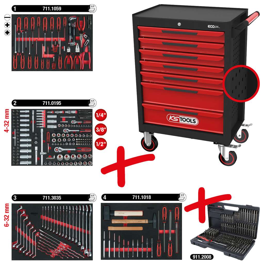 KS Tools Workshop Trolley With 7 Drawers & 215 Premium Tools - Complete Mechanic Tool Set
