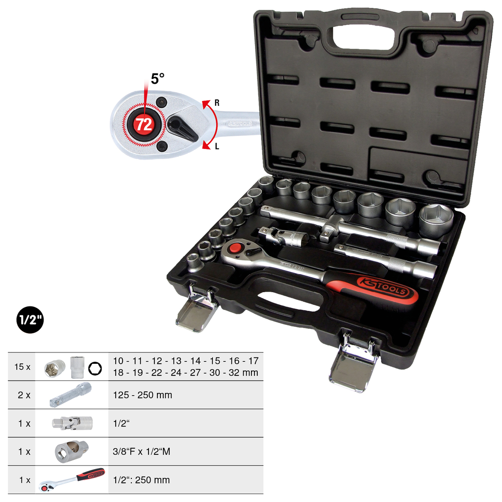 BGS 7145 VDE doppen set | 12,5 mm (1/2) aandrijving | 10 - 24 mm | 11-delig | Automotive Line BGS 7145 VDE doppen set | 12,5 mm (1/2) aandrijving | 10 - 24 mm | 11-delig | Automotive Line