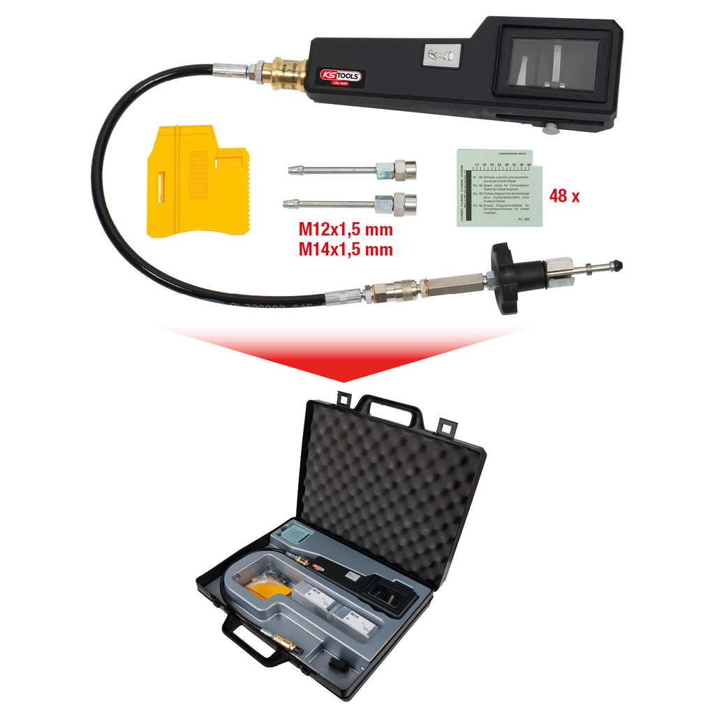 Tester Compressione E Perdite 46 Pezzi Per Motori Diesel E Benzina – 0-700 Psi, Compatibile Con HDi, TDCi E Pompa Iniettore
