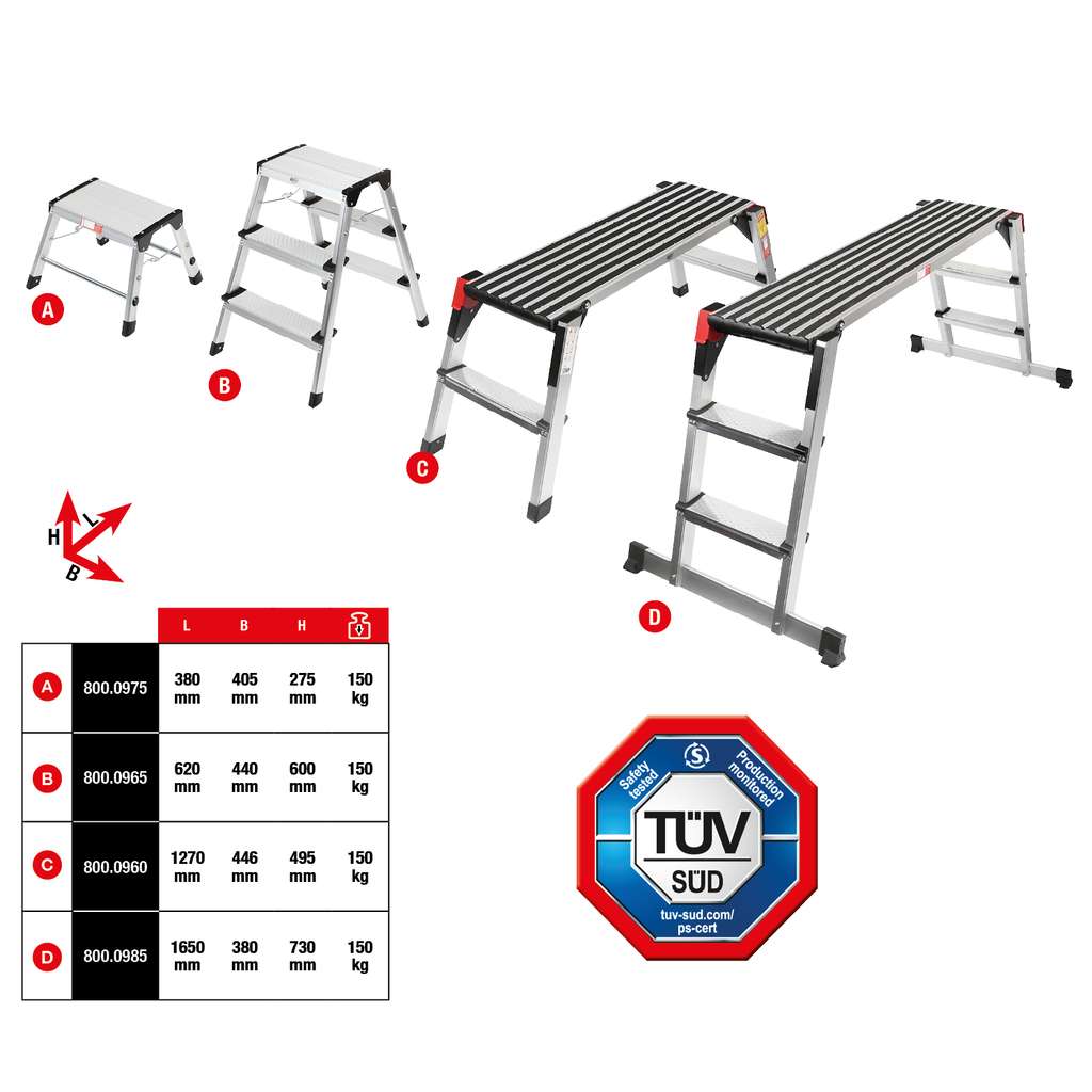 KS TOOLS Aluminium-Sicherheits-Laufbühne L1000xB405xH480mm 800.0960 Tritt Leiter