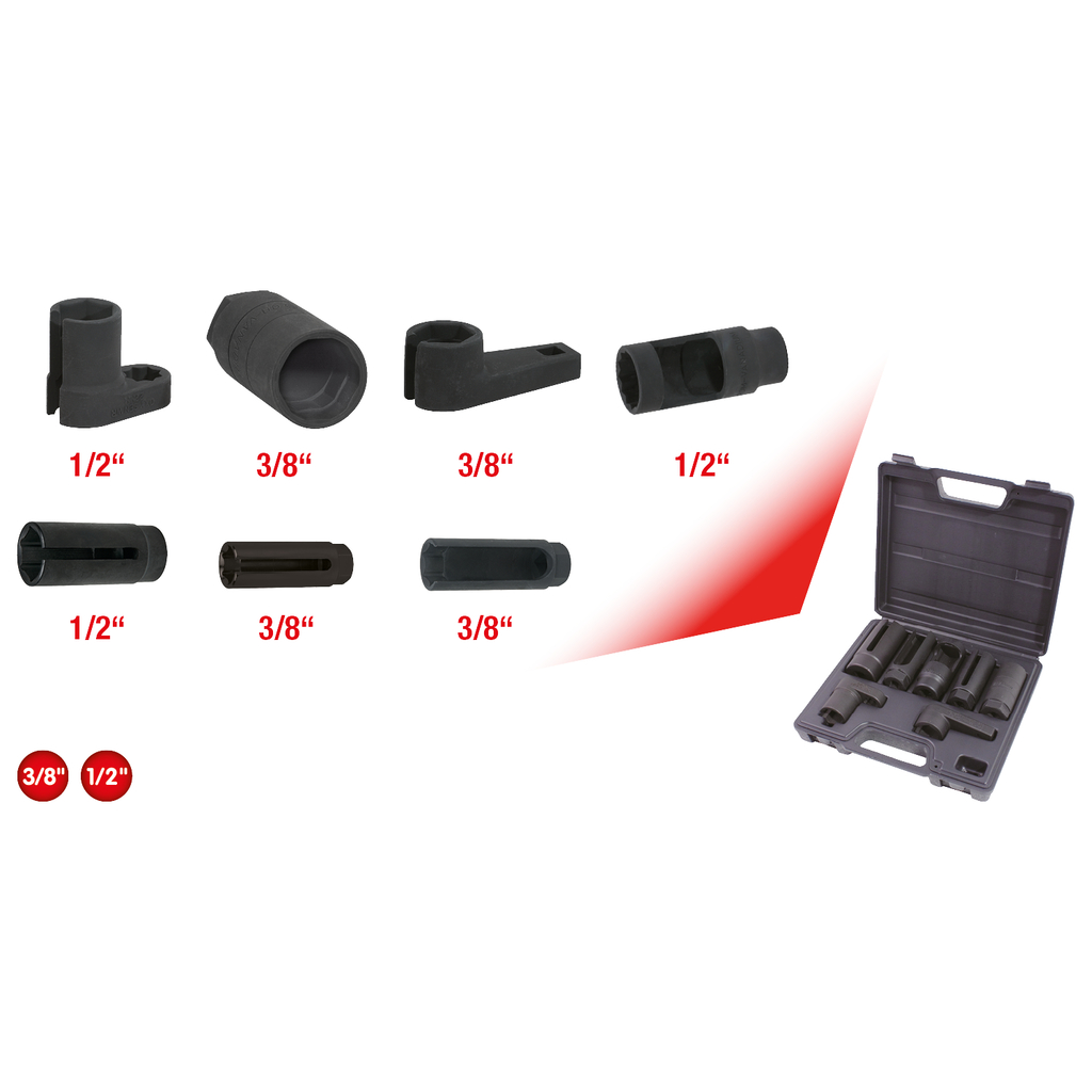 Sensor socket set, 7 pcs, 3/8"+1/2" | Tools for exhaust sensors ...