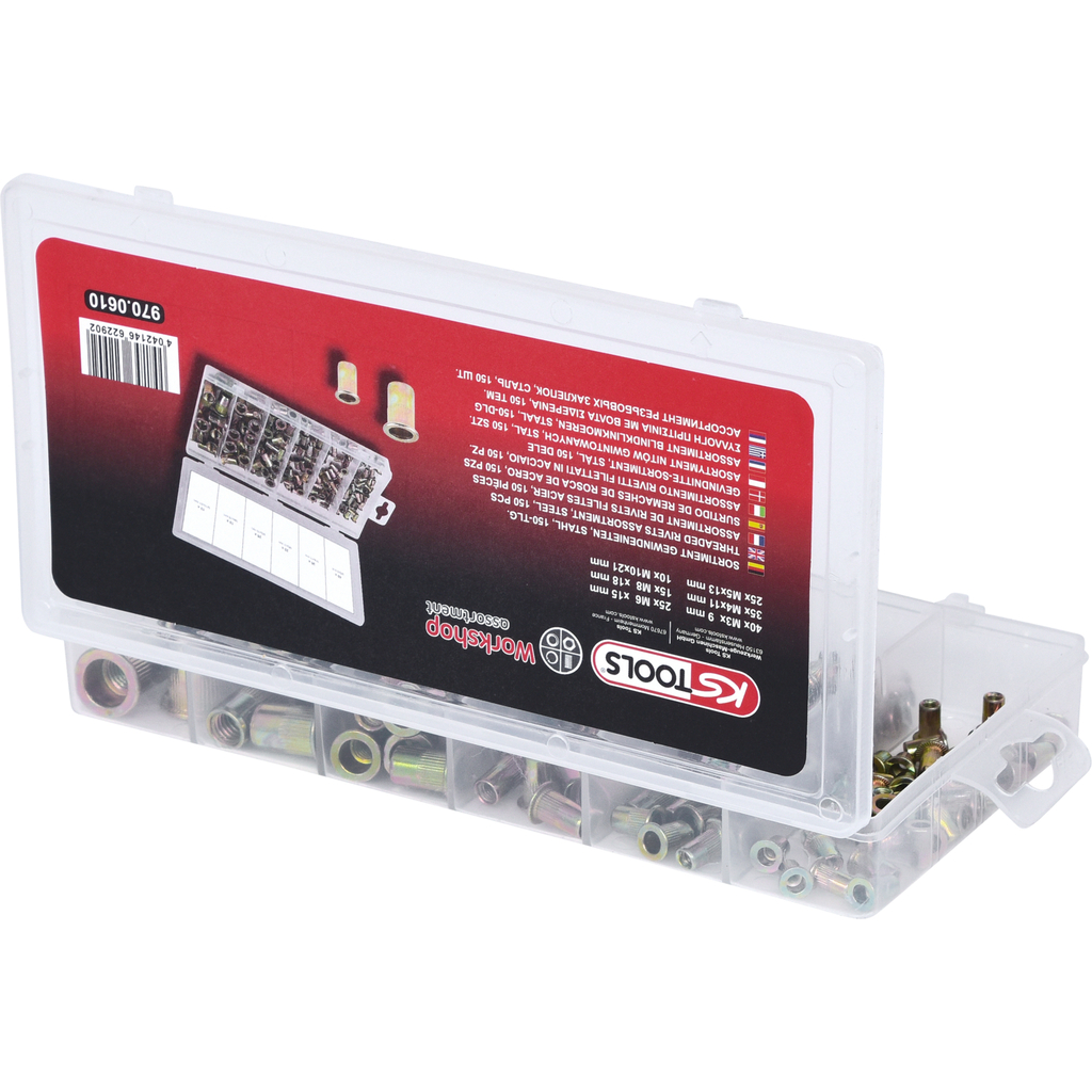 Sortiment Gewindenieten, Stahl, M3x9mm-M10x21mm, 150-tlg  