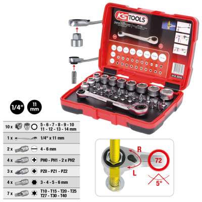 KS Tools Llave De Vaso Articulada Torx T25, 1/4", Longitud 37 Mm, Acabado Cromado Satinado