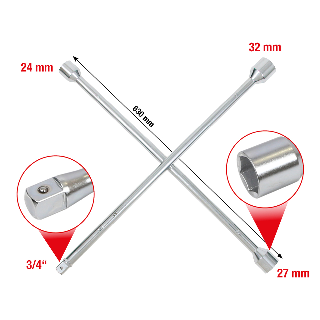 Clé Démonte-roue KS TOOLS Extensible - 3 Pièces, 32x33 Mm, Pour PL - Neuve