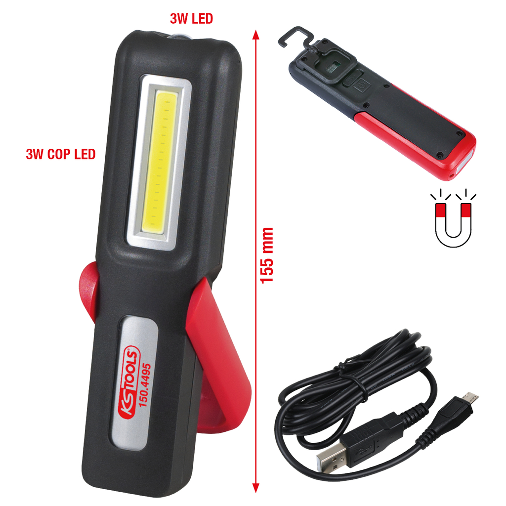 Mobile Werkstatt-Handlampe, knickbar, 3 Watt COB LED | Handlampen 