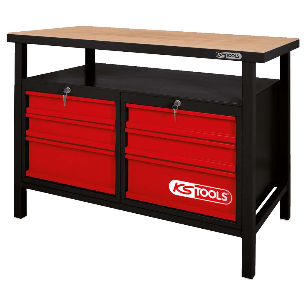 KS Tools 865.0007 Banco Da Lavoro Con 8 Cassetti - 840x1200x600mm, Struttura Acciaio, Piano Faggio
