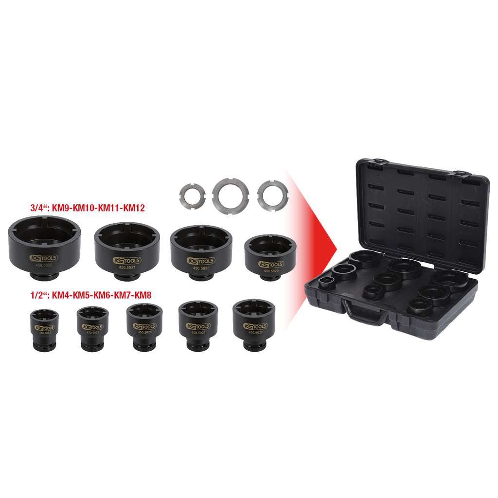 Socket Set For Km Groove Nuts Studs Internal 9 Pcs Tools For Axle Differential Gearbox Axle Special Tools For Commercial Vehicle Products Ks Tools Werkzeuge Maschinen Gmbh