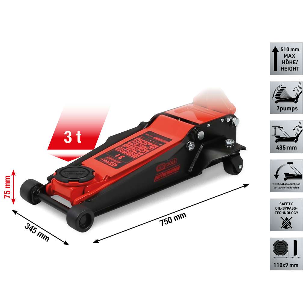 Produktbild von STIX HELN-05 Hydraulik-Wagenheber 3t – Hub 130-480 Mm, 94 Cm Doppelhebel, Metallräder, Gummiauflage, Stabil Für Pkw, SUV & Kleintransporter